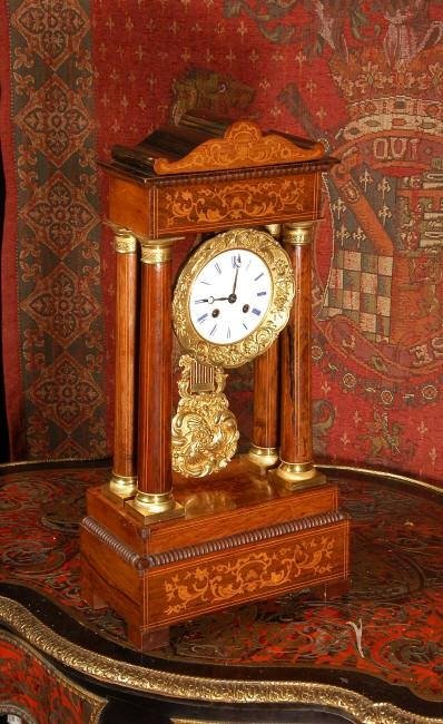 fig 1. Early Antique French Rosewood Portico Clock, French - Circa 1840.